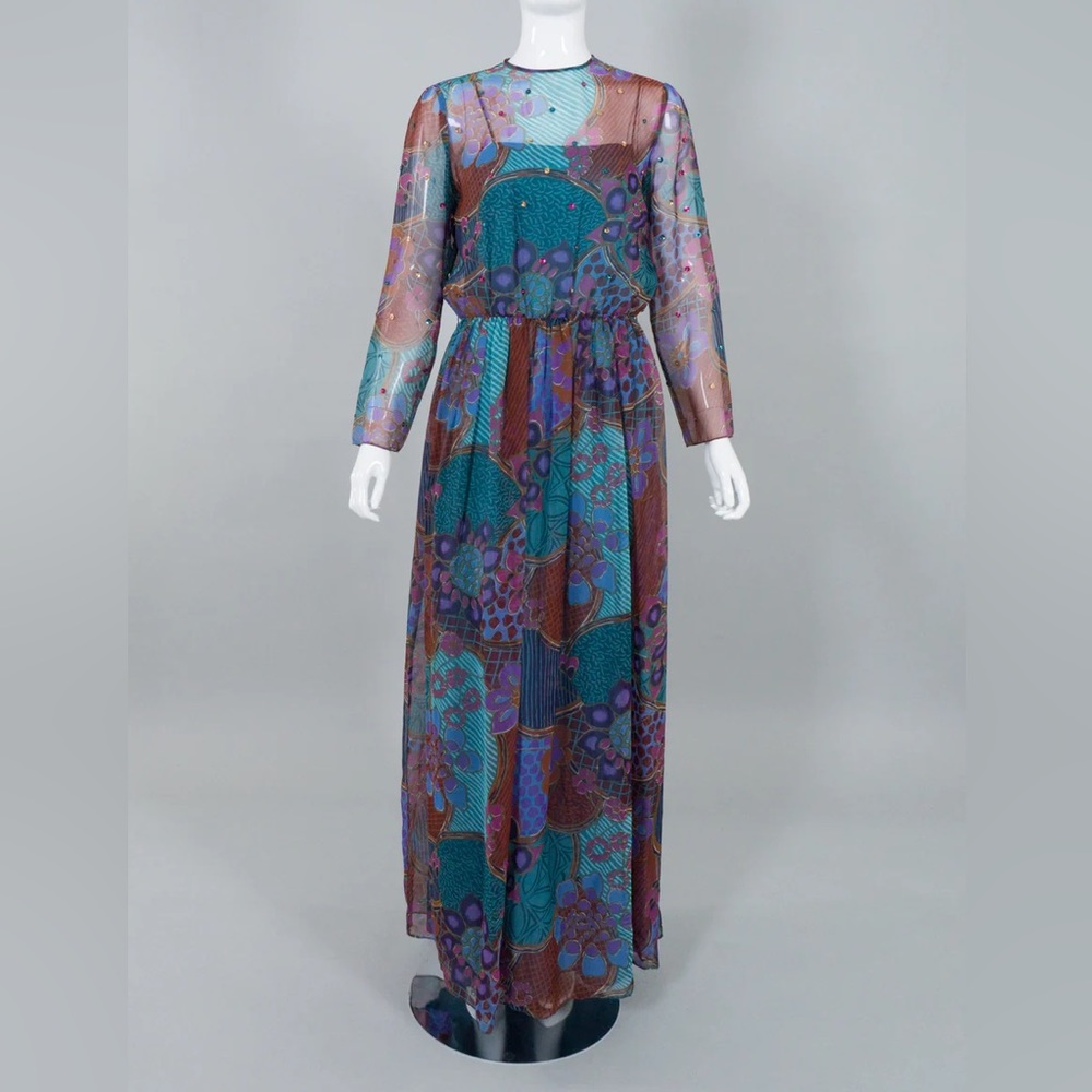 🆕 Vintage A.J. Bari sheer jewel-tone dress